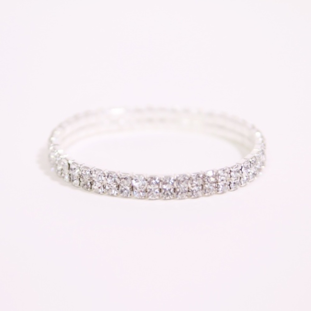 Crystal Rhinestone Two-Row Stretch Bracelet